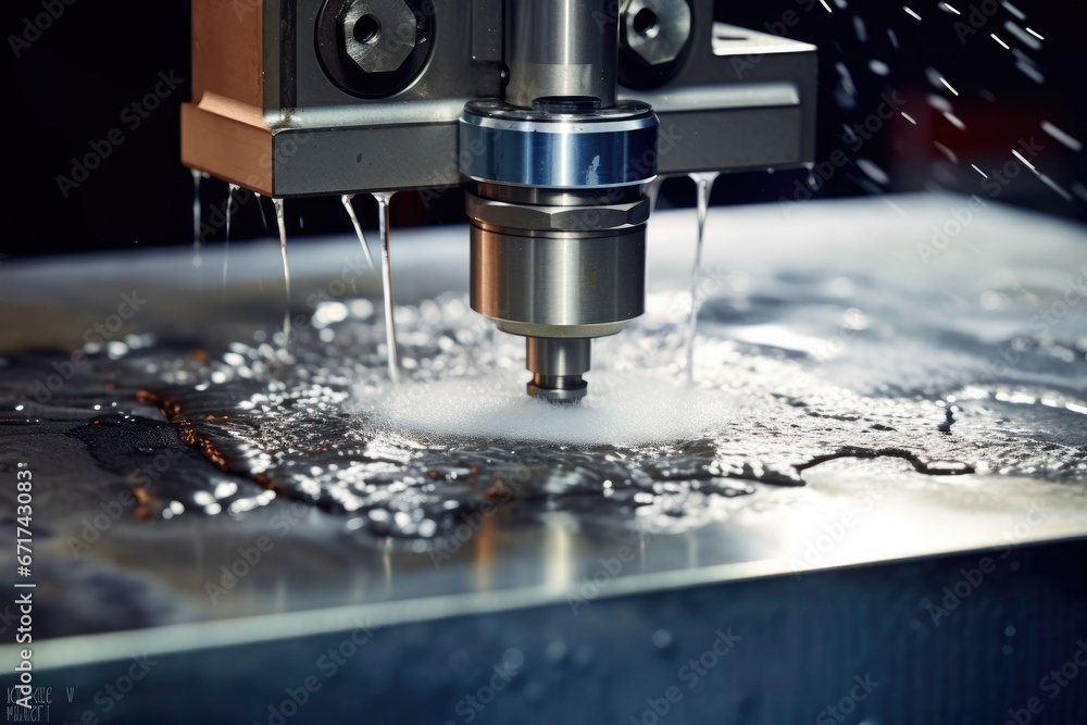 Machine using water pressure to cut through stainless steel materials Machine using water pressure to cut through stainless steel materials