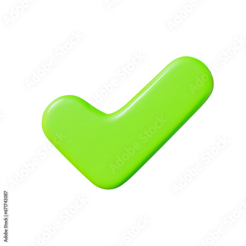 3d green check mark icon. Cartoon style. Stock vector illustration on isolated background..