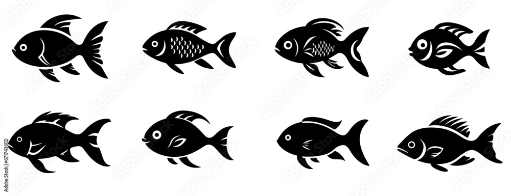 set of silhouettes of fish set of silhouettes of fish