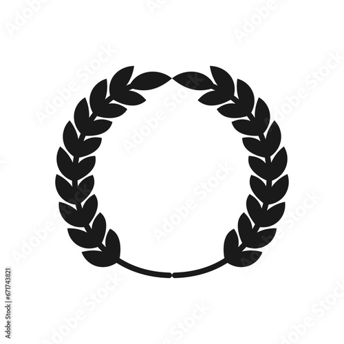 Laurel wreath silhouette. Round frame of two branches with leaves.