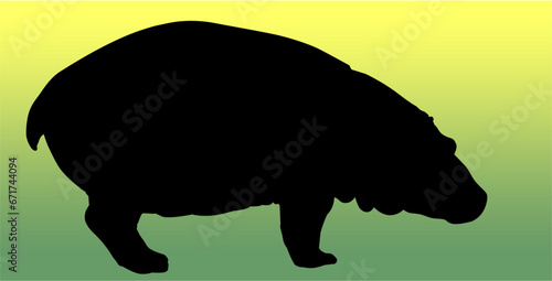 silueta, animal, vector, hipopotamo