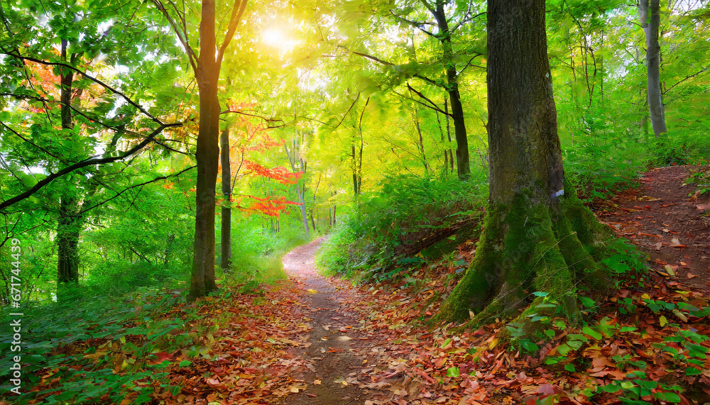 Fototapeta premium Forest Trail with Vibrant Foliage