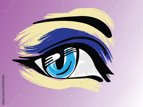 Human eye color drawing with brush strokes. Vector illustration for design
