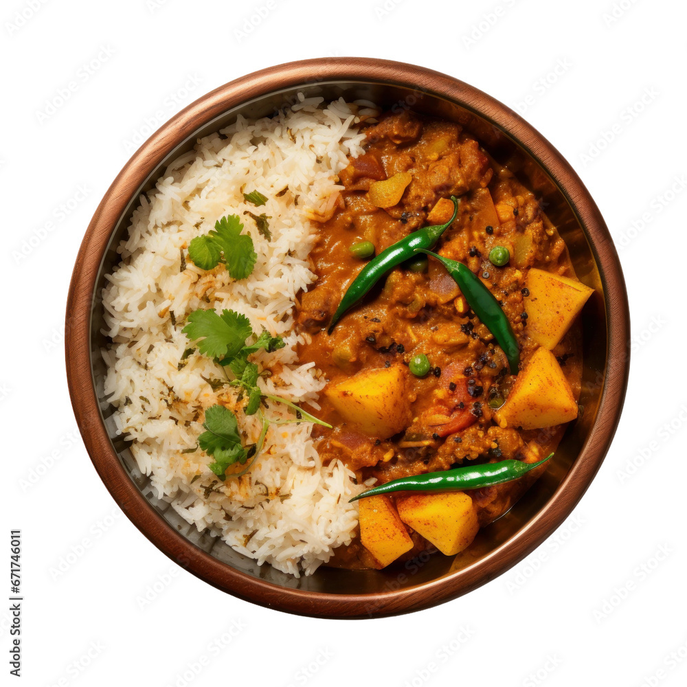 chicken curry with rice isolated