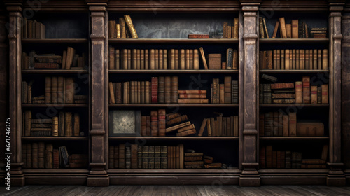 An old, dusty bookcase filled with ancient tomes