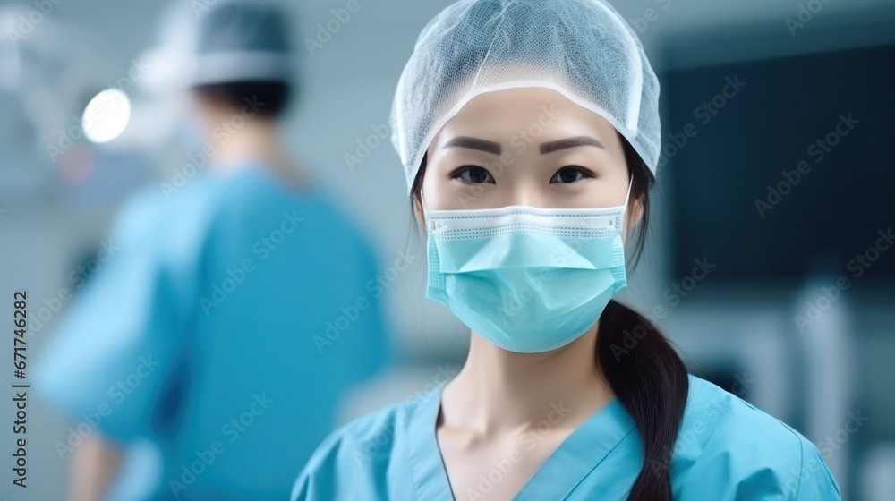 Female Asian Doctor or surgeons in operating room , Medical Performing Surgical Operation in Modern Operating Room Female Asian Doctor or surgeons in operating room , Medical Performing Surgical Operation in Modern Operating Room