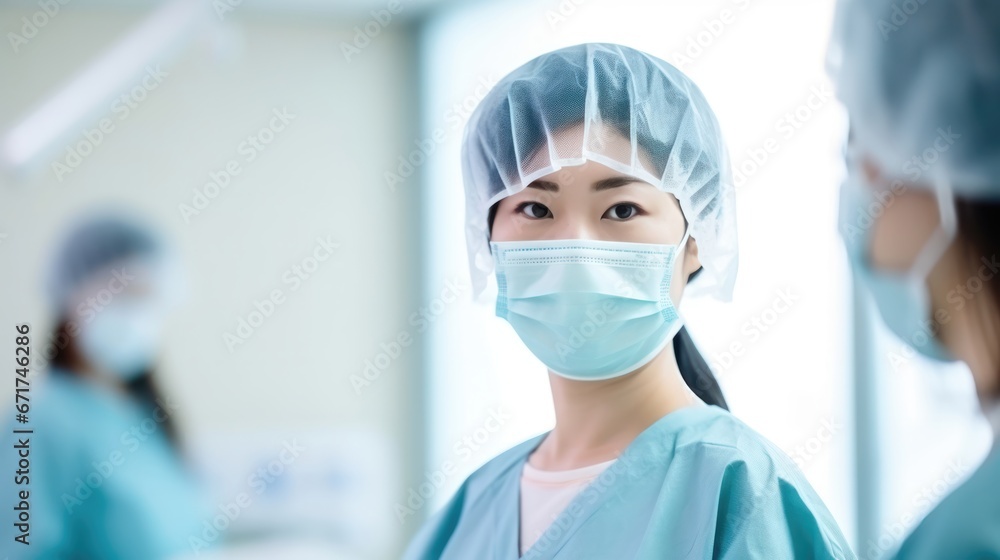 Female Asian Doctor or surgeons in operating room , Medical Performing Surgical Operation in Modern Operating Room Female Asian Doctor or surgeons in operating room , Medical Performing Surgical Operation in Modern Operating Room