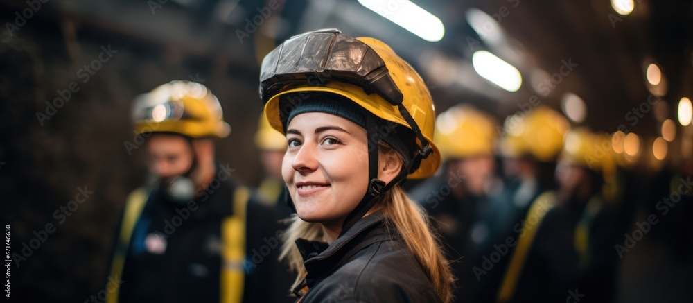 Group of Women Coal mining worker in protective helmet Group of Women Coal mining worker in protective helmet