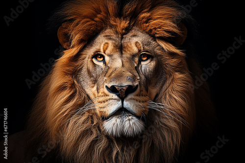 Beautiful adult lion with mane in nature close-up portrait © Ksenia Belyaeva