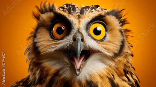 portrait of a surprised owl banner for sale or advertising, promo action