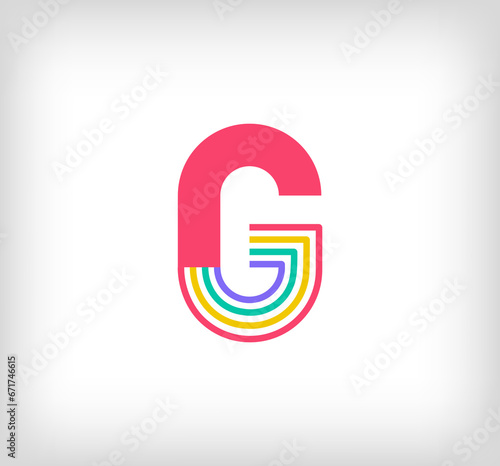 Creative ethnic letter G multicolored linear logo. Modern writing lines with new culture colors. Font alphabet template. Creative education geometric.vector