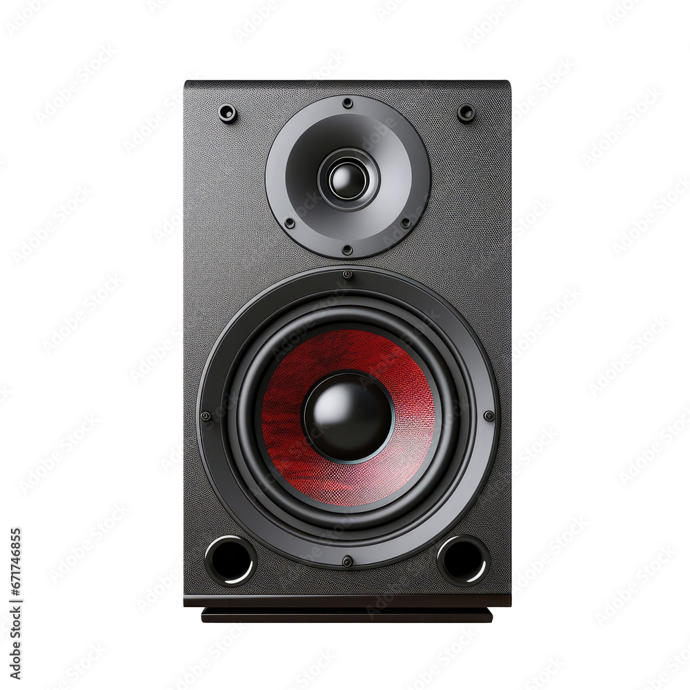 a single black audio loudspeaker, front product view, home theatre, isolated on a transparent background. PNG cutout or clipping path. a single black audio loudspeaker, front product view, home theatre, isolated on a transparent background. PNG cutout or clipping path.