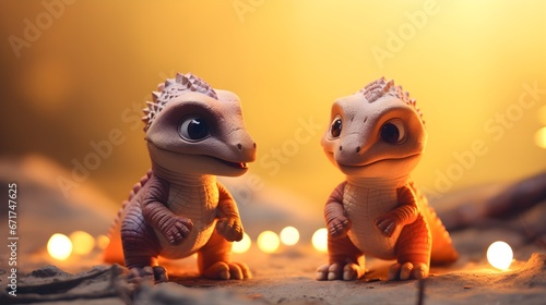 Cute Little Dinosaurs in the Forest