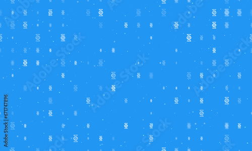 Seamless background pattern of evenly spaced white dna symbols of different sizes and opacity. Vector illustration on blue background with stars