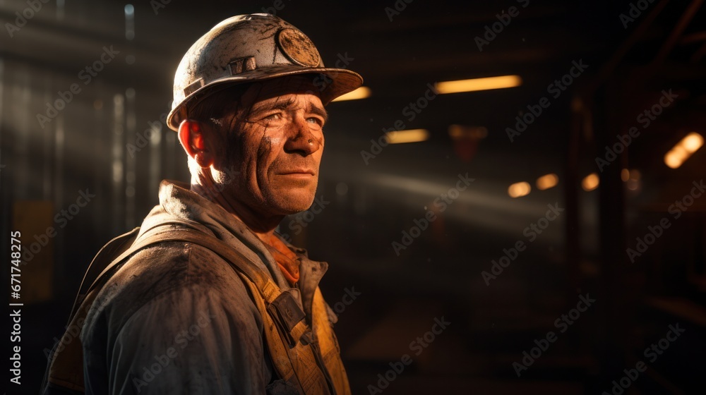 Mine workers wearing hardhats standing in a mine Mine workers wearing hardhats standing in a mine