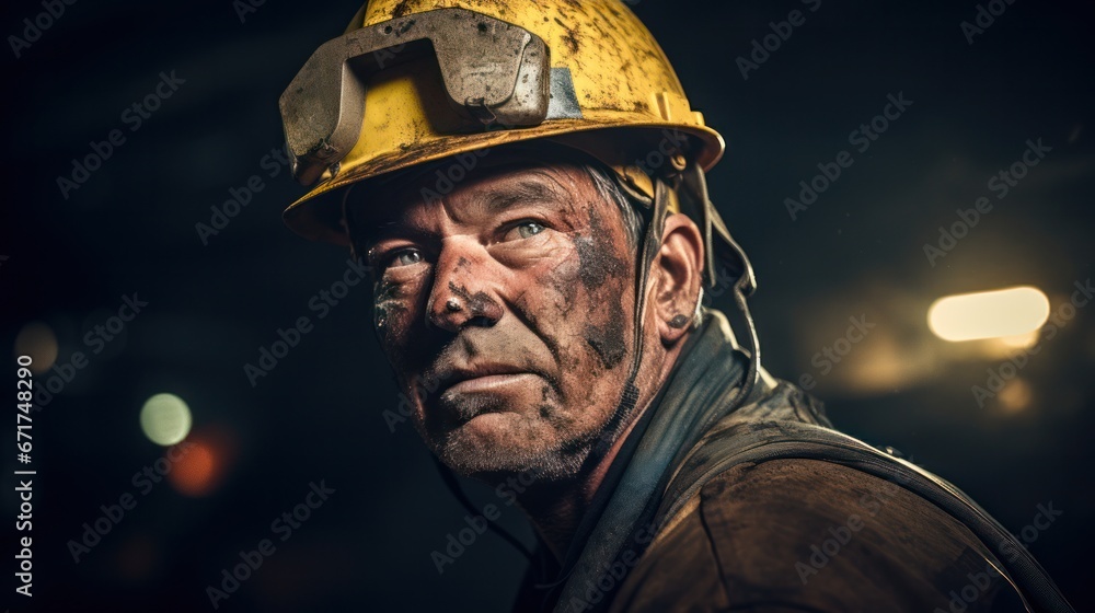 Obraz premium Mine workers wearing hardhats standing in a mine