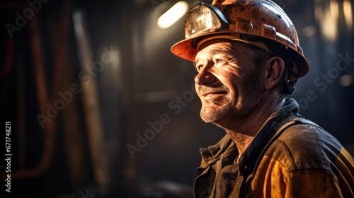 Mine workers wearing hardhats standing in a mine © ETAJOE