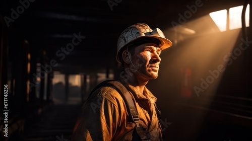 Mine workers wearing hardhats standing in a mine © ETAJOE