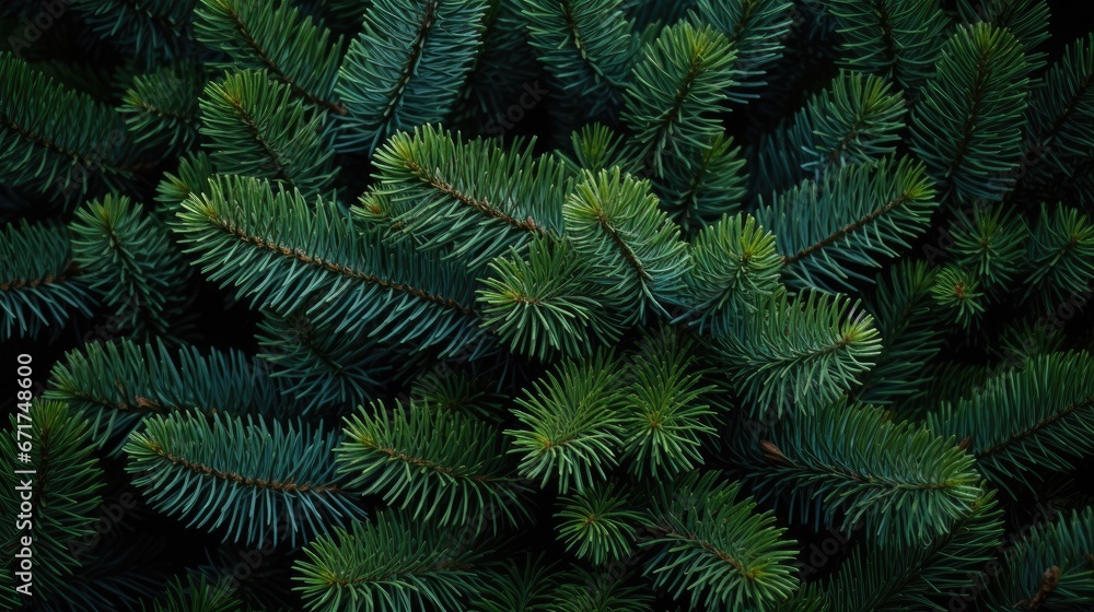 Green coniferous spruce, texture of green Christmas tree branches background