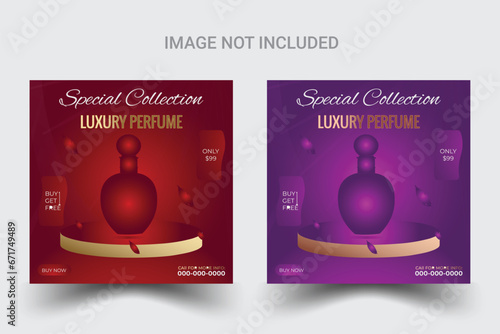 Editable template post for social media ad. web banner ads for promotion design with eye catching color and gradient. Perfume social media post.