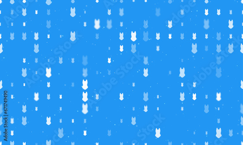Seamless background pattern of evenly spaced white one-piece swimsuit symbols of different sizes and opacity. Vector illustration on blue background with stars