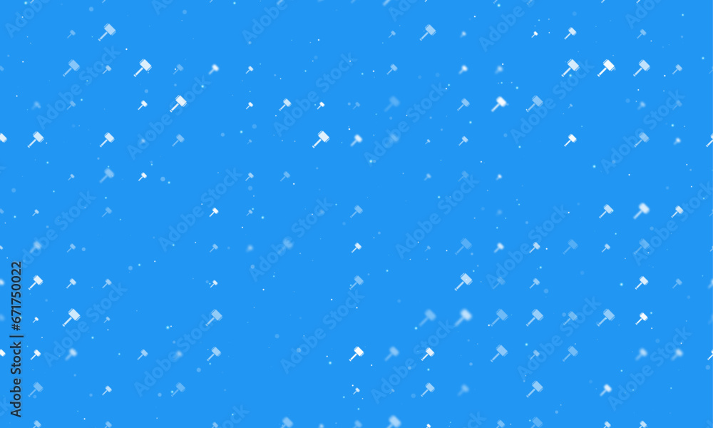 Seamless background pattern of evenly spaced white sledgehammer symbols of different sizes and opacity. Vector illustration on blue background with stars Seamless background pattern of evenly spaced white sledgehammer symbols of different sizes and opacity. Vector illustration on blue background with stars