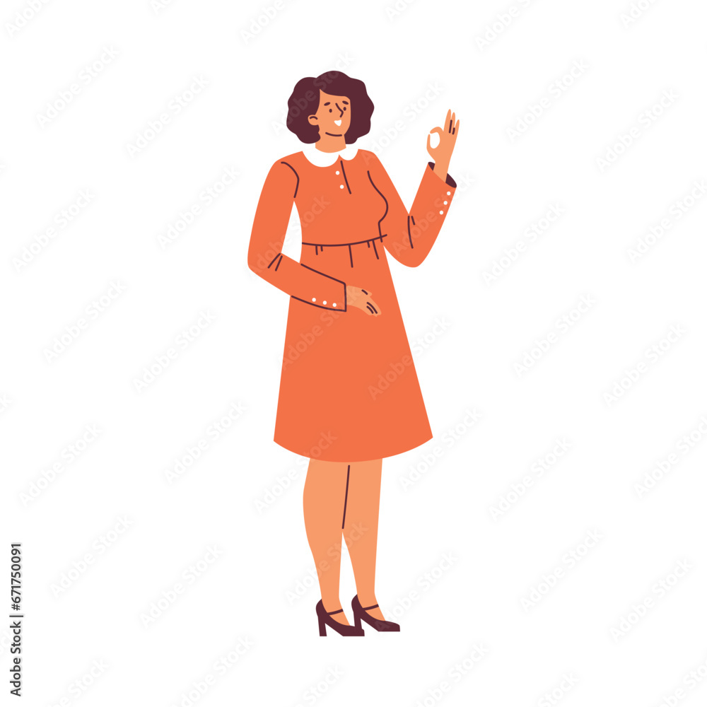 Woman with hearing loss or deafness uses sign language, flat vector isolated. Woman with hearing loss or deafness uses sign language, flat vector isolated.