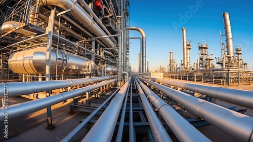 Wallpaper Mural Steel Pipeline of Oil and gas plant with pipe rack. Refinery plant. industrial and factory Torontodigital.ca