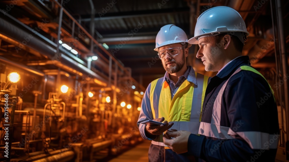 Group of Engineer working at oil and gas plant. Refinery plant. Equipment steel pipes. Industry and factory Group of Engineer working at oil and gas plant. Refinery plant. Equipment steel pipes. Industry and factory
