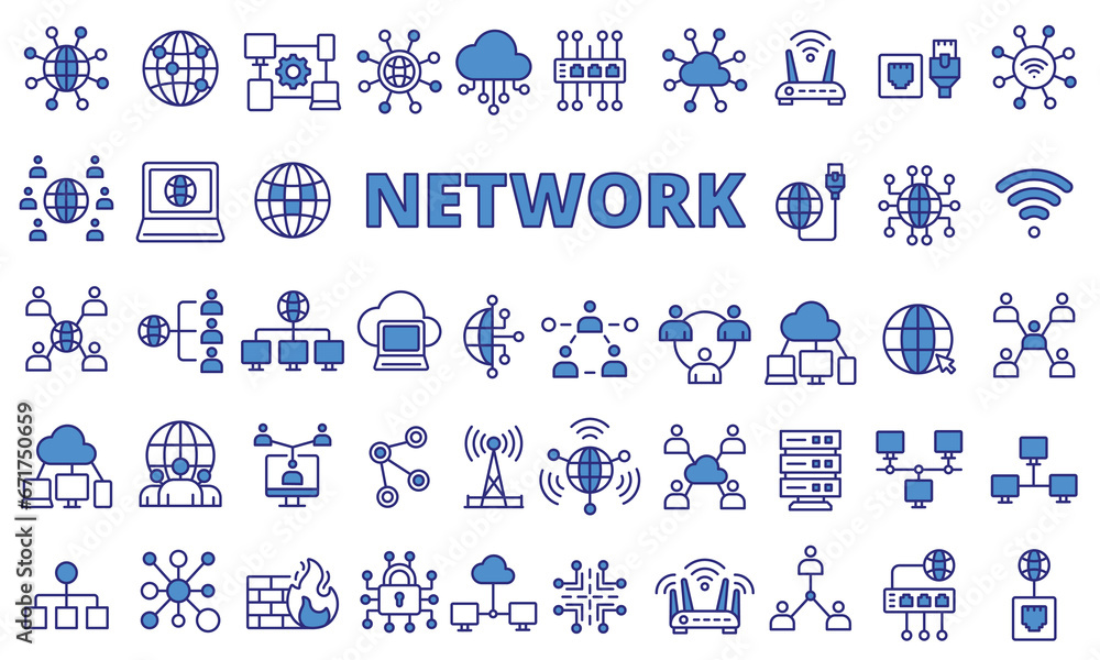 Φωτογραφία Network icon set in line design blue