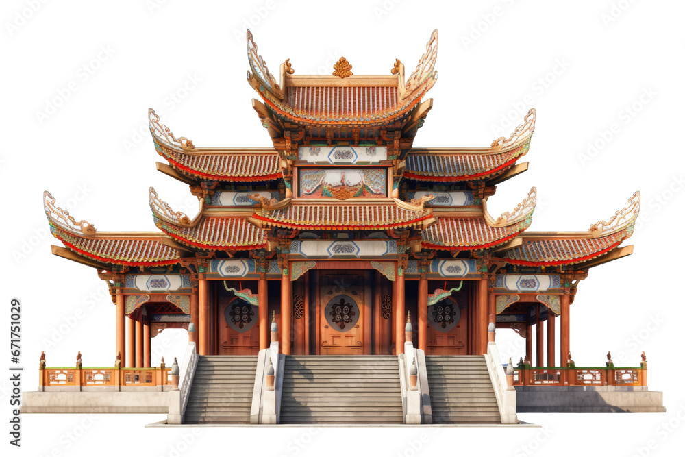 a modern Chinese pavilion temple, isolated on a transparent background. PNG cutout or clipping path.