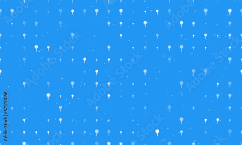 Seamless background pattern of evenly spaced white golf symbols of different sizes and opacity. Vector illustration on blue background with stars