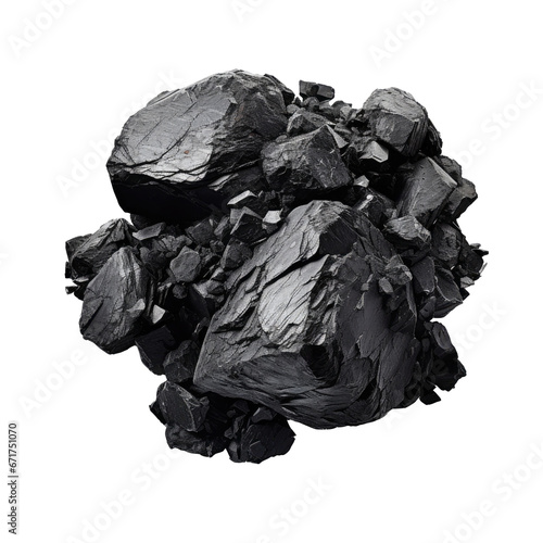 Natural wooden charcoal isolated on white background with full depth of field. Top view with copy space for your text. Flat lay photo