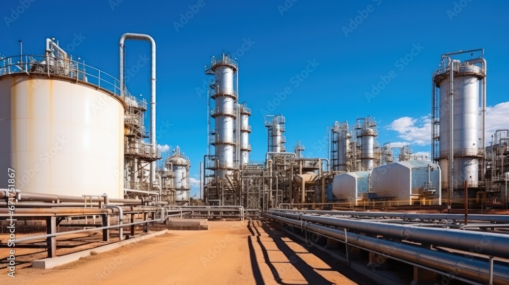 Industrial oil and gas plant. Refinery plant. Equipment steel pipes. industrial pipeline and factory Industrial oil and gas plant. Refinery plant. Equipment steel pipes. industrial pipeline and factory