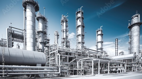 Industrial oil and gas plant. Refinery plant. Equipment steel pipes. industrial pipeline and factory