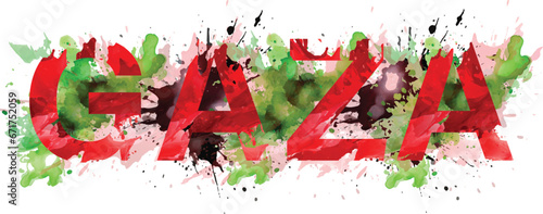 Save Gaza Typography banner with color splashes. We stand with Palestine