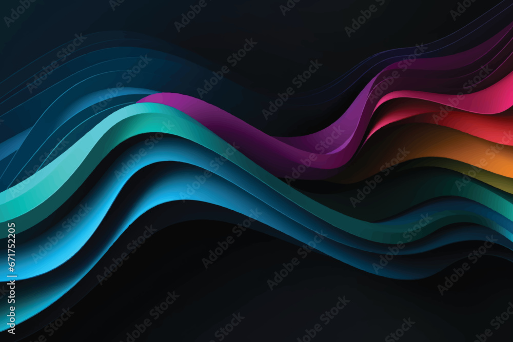 Colorful wavy background with paper cut style - obrazy, fototapety, plakaty 