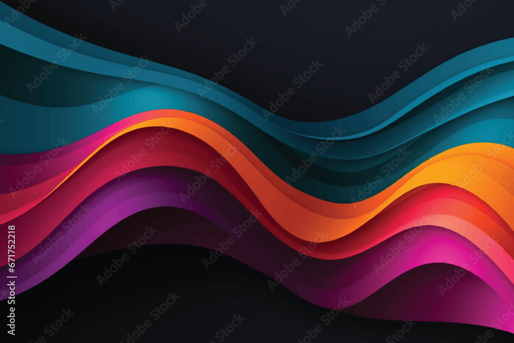 Colorful wavy background with paper cut style - obrazy, fototapety, plakaty 