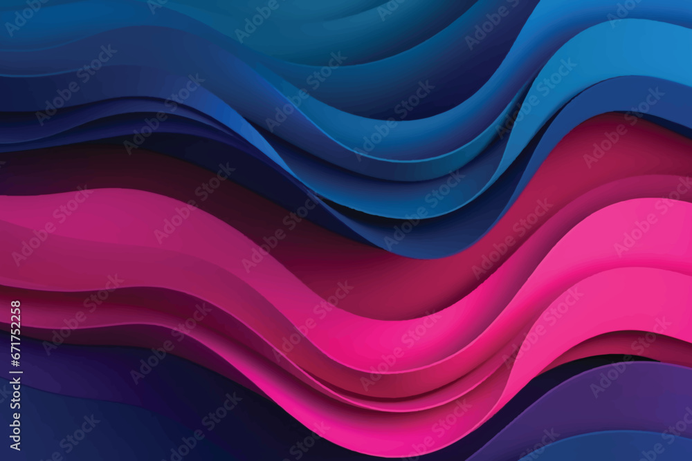 Blue and pink color wavy background with paper cut style - obrazy, fototapety, plakaty 