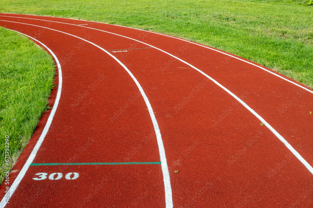 Athletics track with tracks, numbers 1, 2, 3, 4