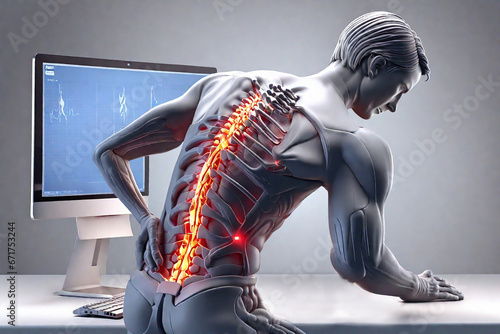 Back pain, computer illustration - 3D photo