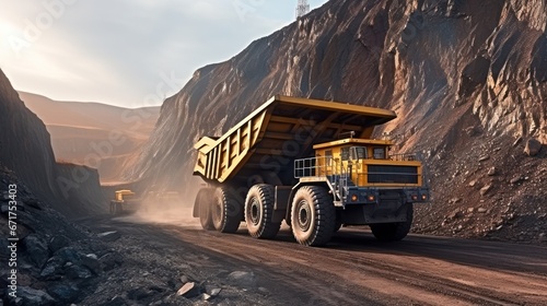 Open pit mine industry, big yellow mining truck for coal quarry © ETAJOE