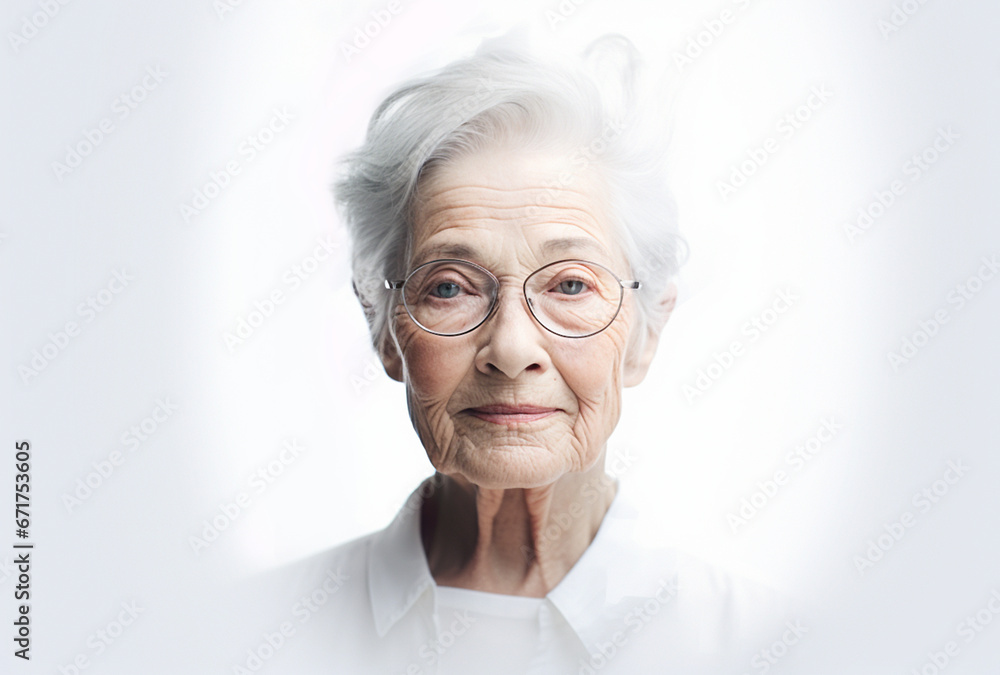 Portrait of attractive elderly happy laughing woman with gray hair wearing sunglasses over gray background. AI generated Portrait of attractive elderly happy laughing woman with gray hair wearing sunglasses over gray background. AI generated