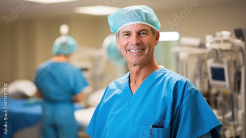 Smiling Male Surgeon in Modern operating room