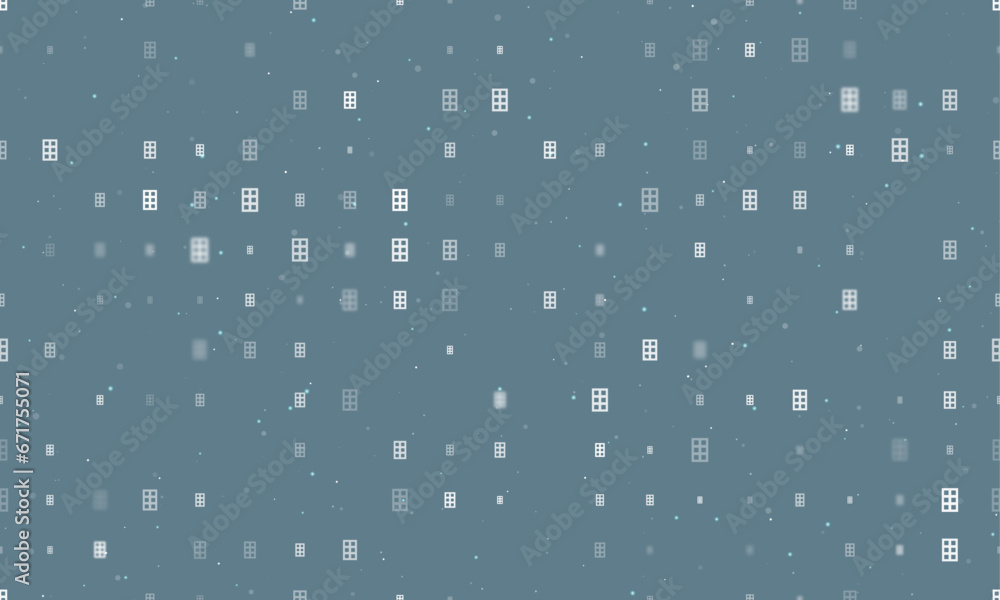 Seamless background pattern of evenly spaced white office building symbols of different sizes and opacity. Vector illustration on blue grey background with stars Seamless background pattern of evenly spaced white office building symbols of different sizes and opacity. Vector illustration on blue grey background with stars