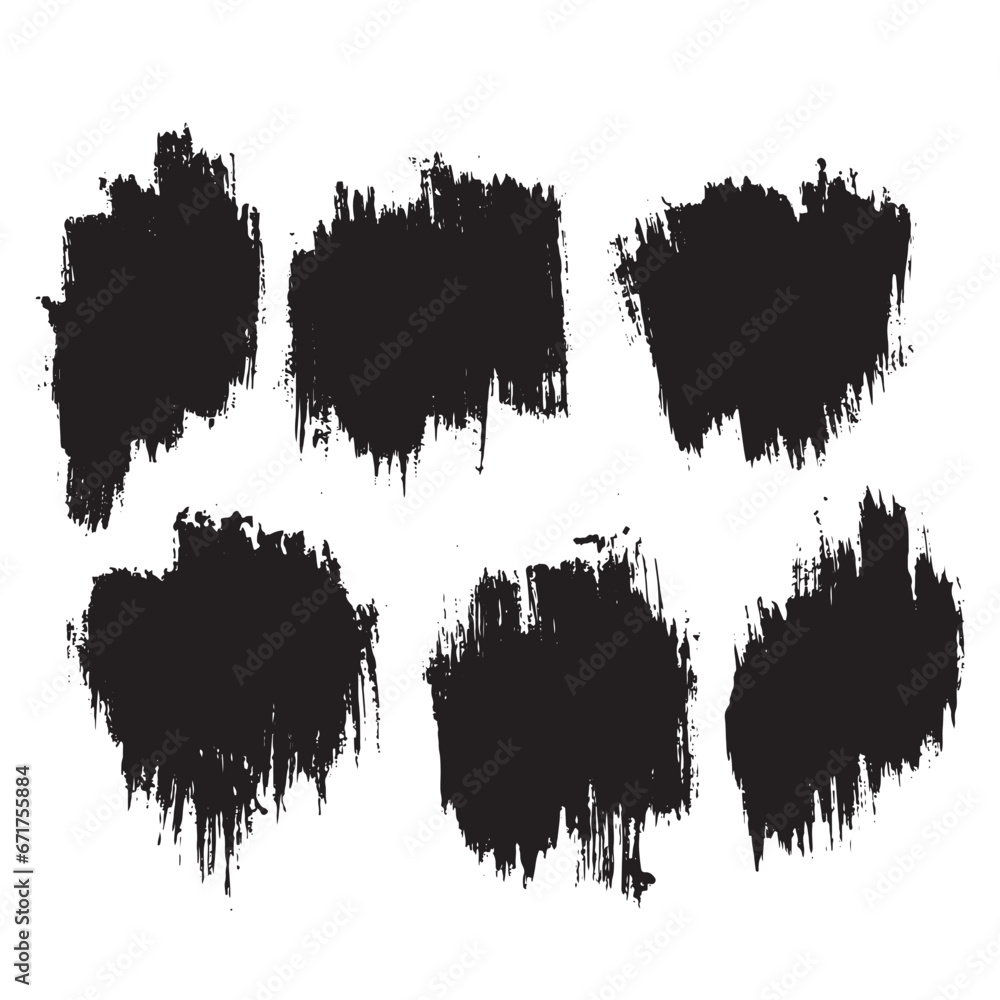 Set of black color brush texture background