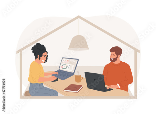 Work from home during sick leave isolated concept vector illustration. Virus outbreak prevention measures, social distance, governmental support, self protection, wear mask vector concept.