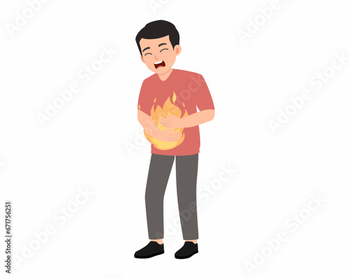 Man feel acidity pain in stomach Gastritis acid reflux Stomach acid and digestive system problem