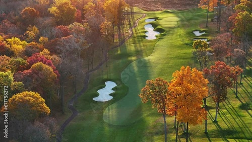 Autumn golf course from above the green