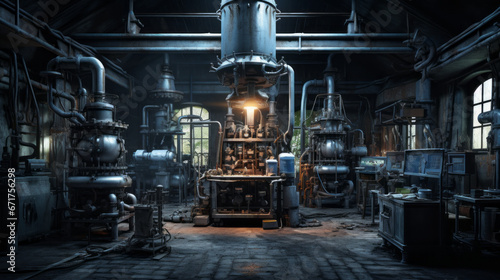 An old, abandoned laboratory filled with strange contraptions